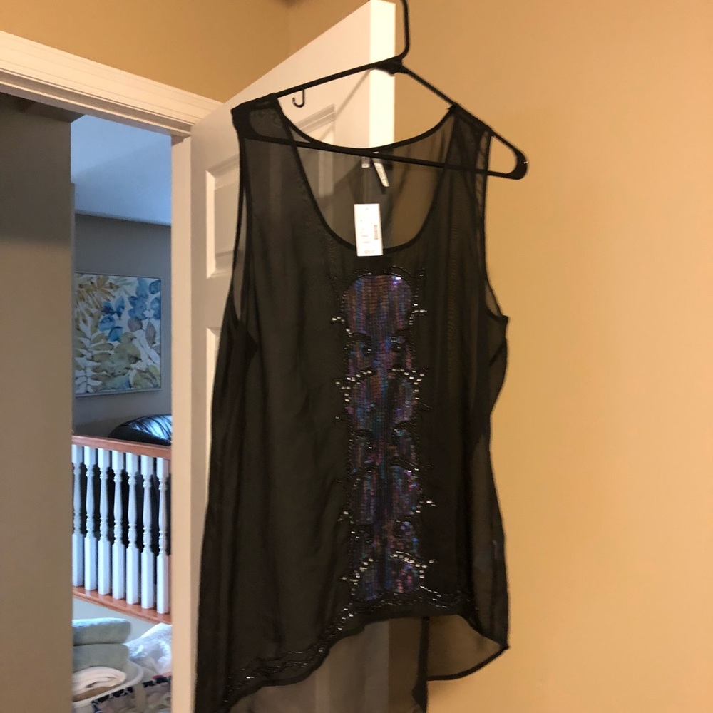 Sequin embellished sheer tank xl